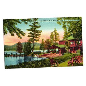 Main Building Hedges Blue Mountain Lake NY Adirondack Mountains Vintage Postcard